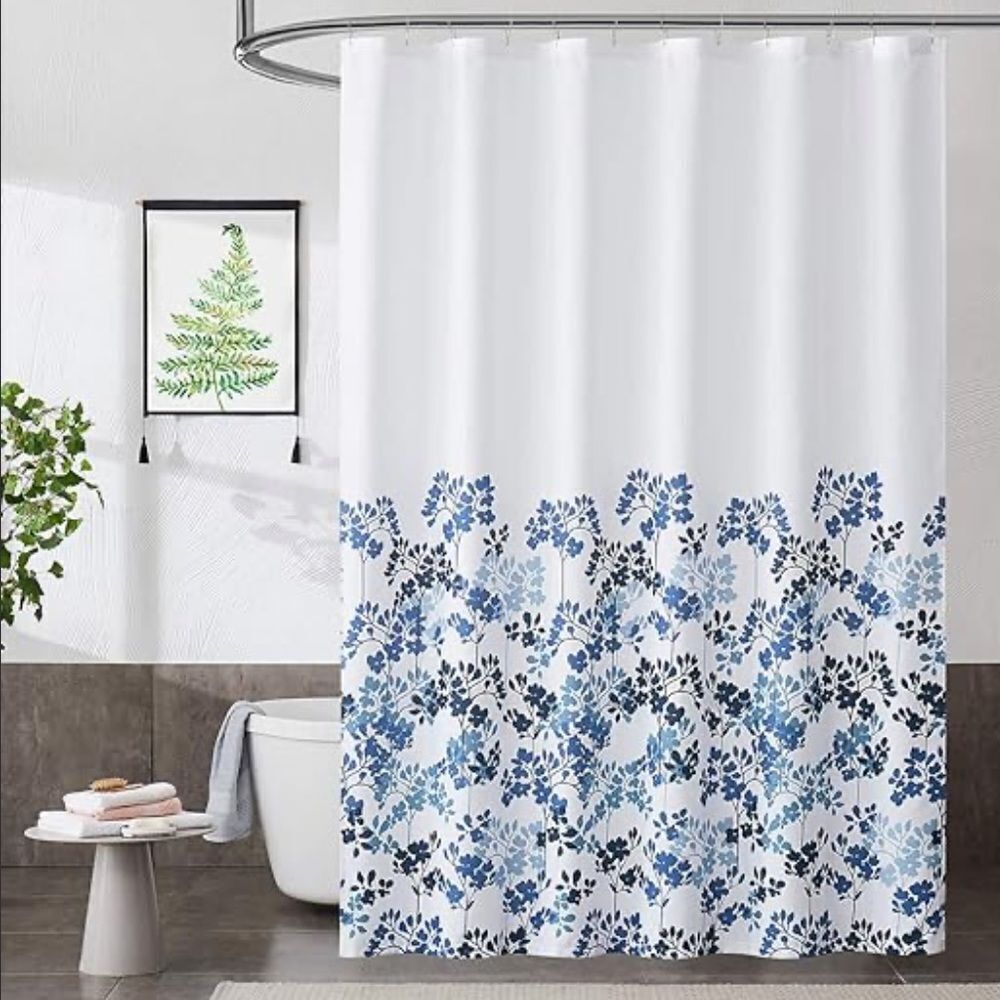 Metro Parlor Blue Navy Fabric Shower Curtain 70x72 Inch, Floral Decor